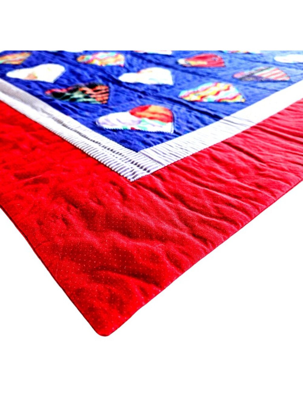 Heart Quilt Handmade Red Purple Cotton Applique 54x50 - Picture 15 of 15